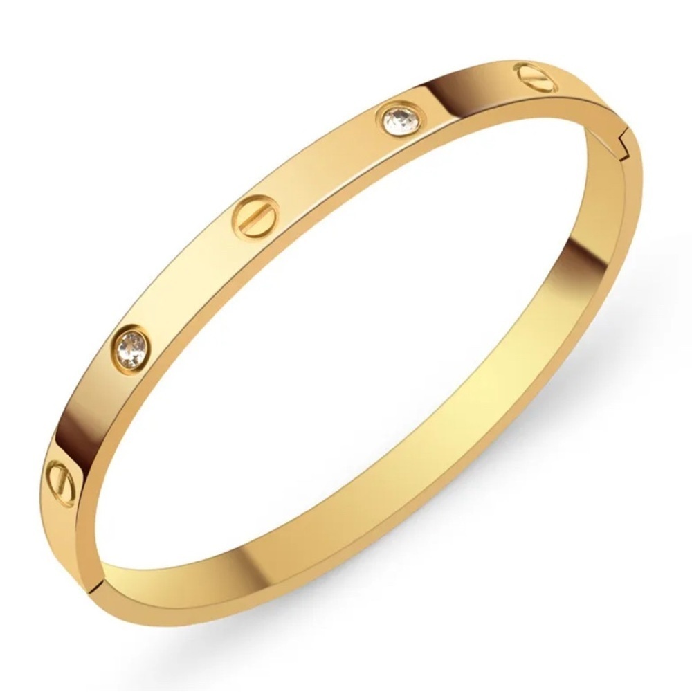 18K Gold Screw & Diamond Love Bracelet Cuff Stackable Bangle Engraved No Fade - Picture 5 of 7